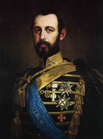 Karl XV, 1826-1872, son till Oscar I, regerade unionen från 1859. Han var sonson till första Benadotten, Karl XIV Johan.