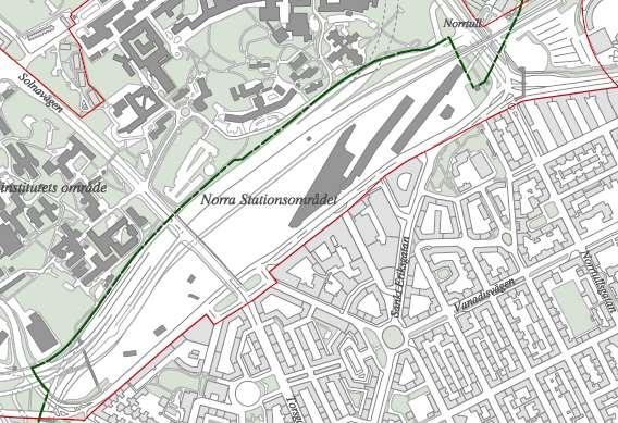 Bakgrund Området idag Norra Stationsområdet präglas idag av ett stort trafiklandskap med E4/E20 och Värtabanan som utgör barriärer i stadslandskapet.