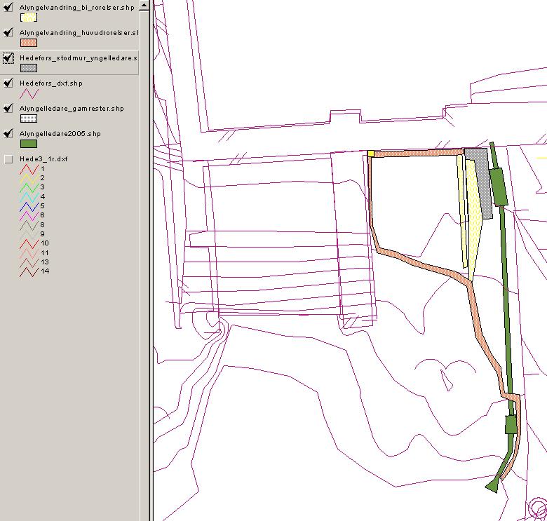 Bilaga 2 Hedefors Kraftverk, Säveåns vattensystem Ålyngel vandringsrörelser 2006-juni-augusti ArcView GIS-vy,