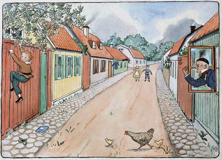 Bilden av småstaden illustrerad av Elsa