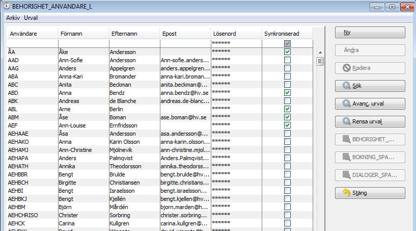 Adm. ANVANDARE Under Adm.BEHORIGHET > Adm.ANVANDARE ger du varje person behörighet för vad den får göra i systemet. En person kan ha en typ av behörighet eller flera.