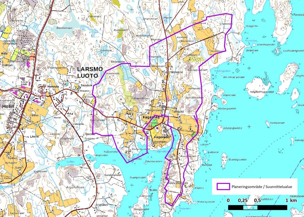 Med blått anvisas det området som är nationellt värdefullt med tanke på kulturmiljön eller