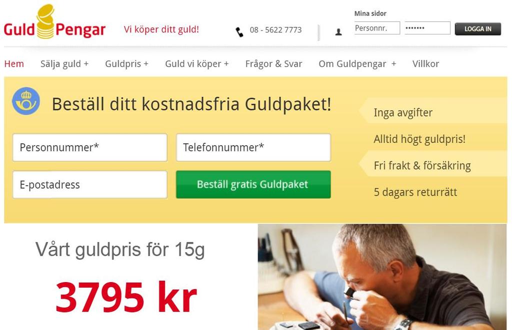På samtliga av GoldXs hemsidor kan kunden beställa ett brev