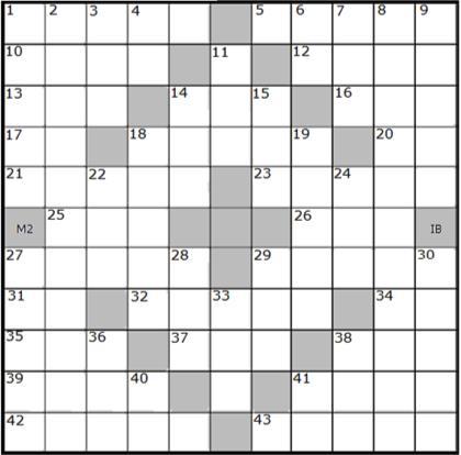 Lungelände 37. Syndernas förlåtelse 38. Virke vid vatten 39. Överraskande anfall 41. Puckel 42. Amelia 43. Av värde eller värdelösa Lodrätt: 1. Grönsak 2. Sommarattraktion 3. Lavin 4.