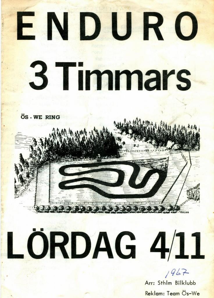 1967 Öswe Drygt 30 ekipage startade i 3 tim racet på Ös -we Ring i bra väder, arrangerat av Stockholms Bilklubb.