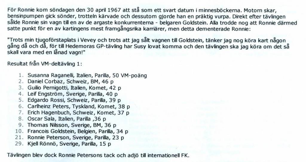 :a 3 Lindberg Ronnie Peterson/Lasse 2:a 1 Bo Kardeby/Lars Lemetty :a 4 Ingvar Engman/Leif Hallingstam 3:e 1 Roland Jacobsson/Birger Nyqvist :a 5 Björn Johansson/Jan Söderström 4:e 1 Kjell