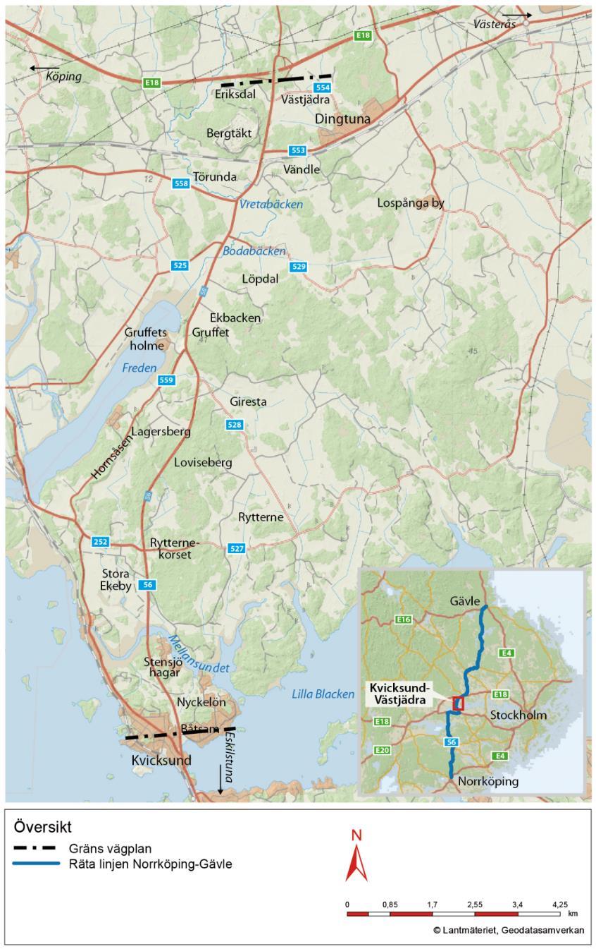 1 Inledning 1.1 Bakgrund Väg 56 Räta linjen, sträcker sig mellan Norrköping och Gävle och är av regeringen utsedd till nationell stamväg.