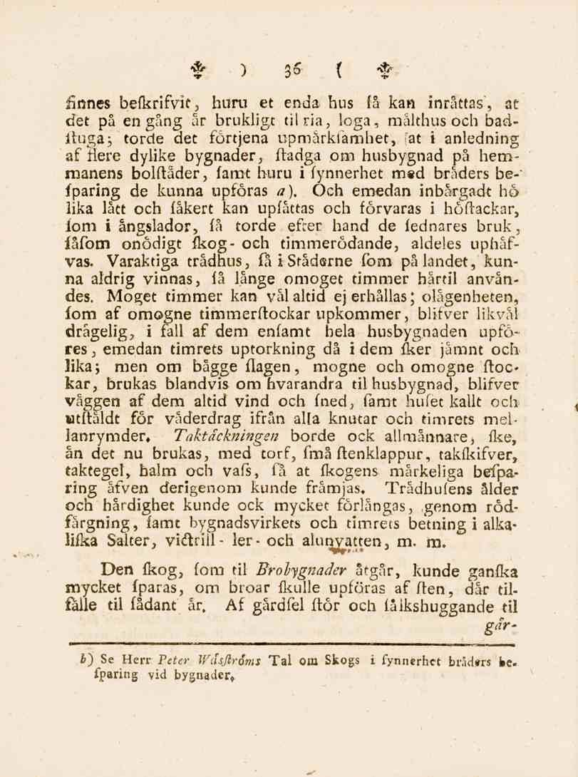 36 finnes befkrifvit, huru et enda hus få kan inråttas', at det på en gång år brukligt tilria, löga, malthus och badituga; torde det förtjena upmårkiämhet,»at i anledning af flere dyliks bygnader,