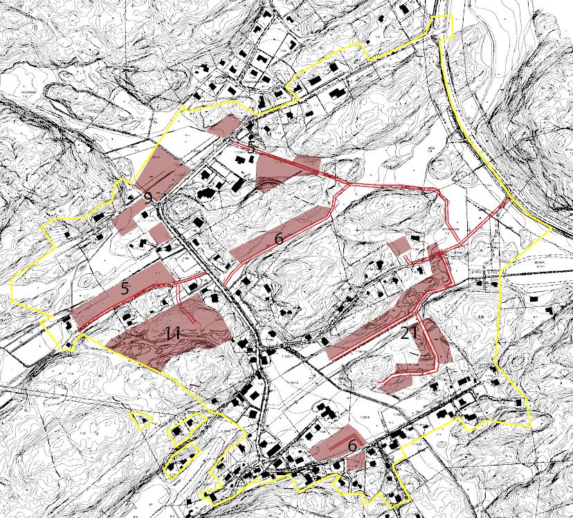 Med ett gatunät enligt figur 2 ovan antas trafiken till område 1 och 2, plus befintliga fastigheter runt dessa områden, främst nå området via den befintliga norra infarten.