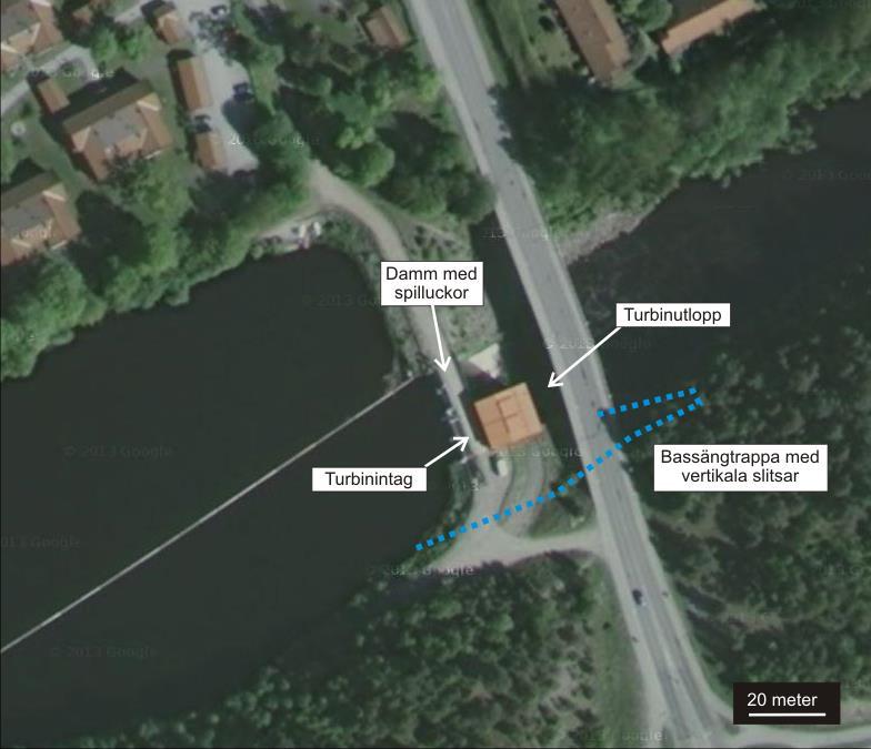 Figur 10. Översiktskarta av Prästforsens kraftverk. Flygfoto modifierat från Google Maps. Åbyfors (Krv 5) Åbyfors kraftverk (Figur 11) ligger 3,2 km uppströms Prästforsens kraftverk.