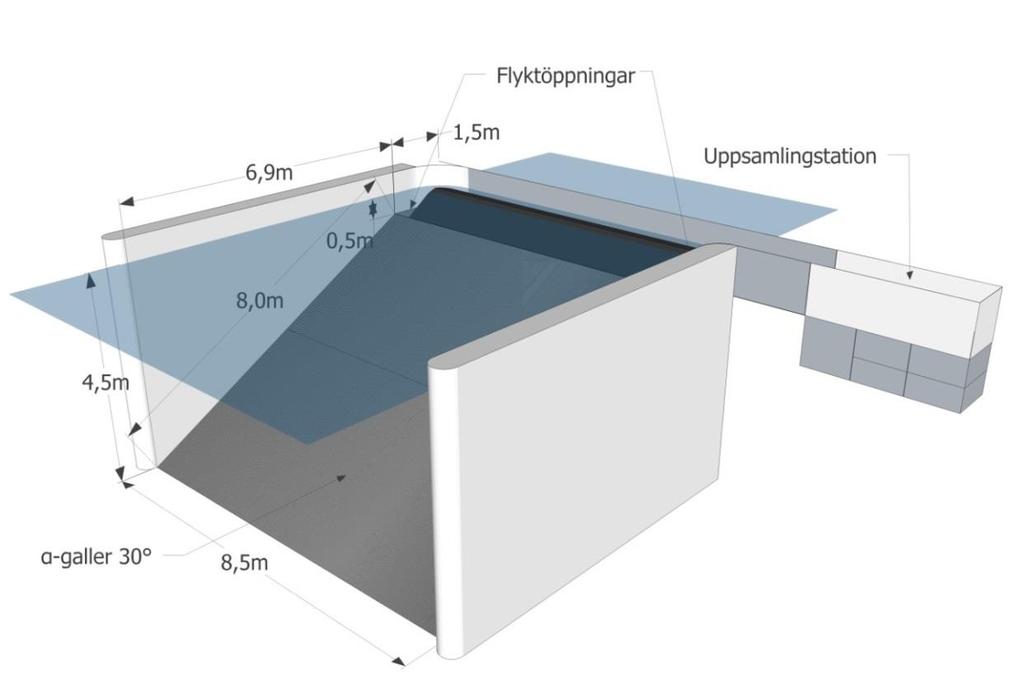 I kammare 2 kan ett grovgaller placeras för att låta små fiskar gå ner i kammare 2, medan de stora fiskarna förs vidare till kammare 3.