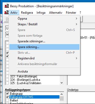 BessyPC - sparade sökningar För att Spara sökning i Bessy: Efter att ha fyllt i önskade