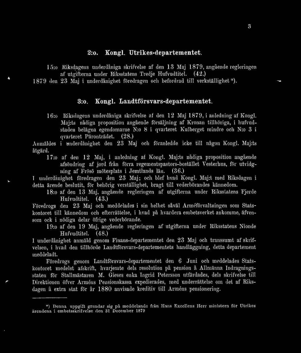 16:o Riksdagens underdåniga skrifvelse af den 12 Maj 1879, i anledning af Kongl.