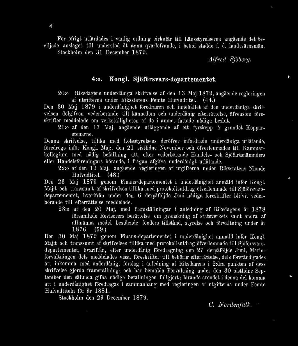 20:o Riksdagens underdåniga skrifvelse af den 13 Maj 1879, angående regleringen af utgifterna under Riksstatens Femte Hufvudtitel. (44.