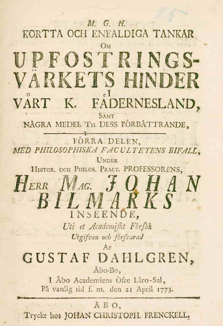 M. G. II KORTTA OCH ENFALDIGA TANKAR Om UPFOSTRINGS- VAaIvIi 1 o tilnoiik VÅRT K.