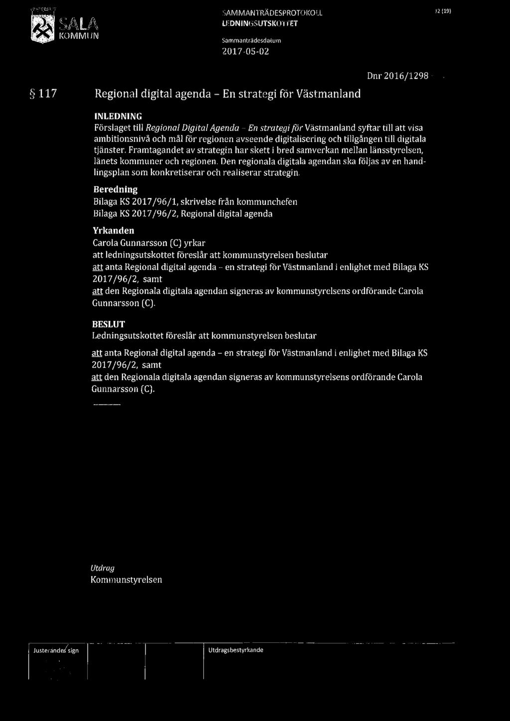 ,CMA l<(;ji\/'li\/1 UN?SIÄMMANTRÃÄDESPROTOKOLL l.ednlngsutsi{()'ltet Sammanträdesdatum 2017-05-02.