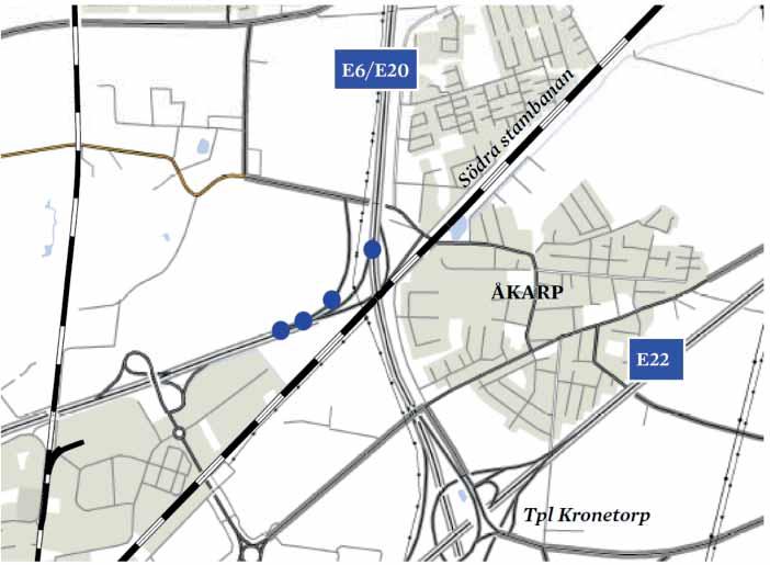 Prognosen för år 2030 är att E6/E20 trafikeras av ca 46 000 fordon per dygn söder om trafikplatsen och ca 60 000 fordon per dygn norr om trafikplatsen.