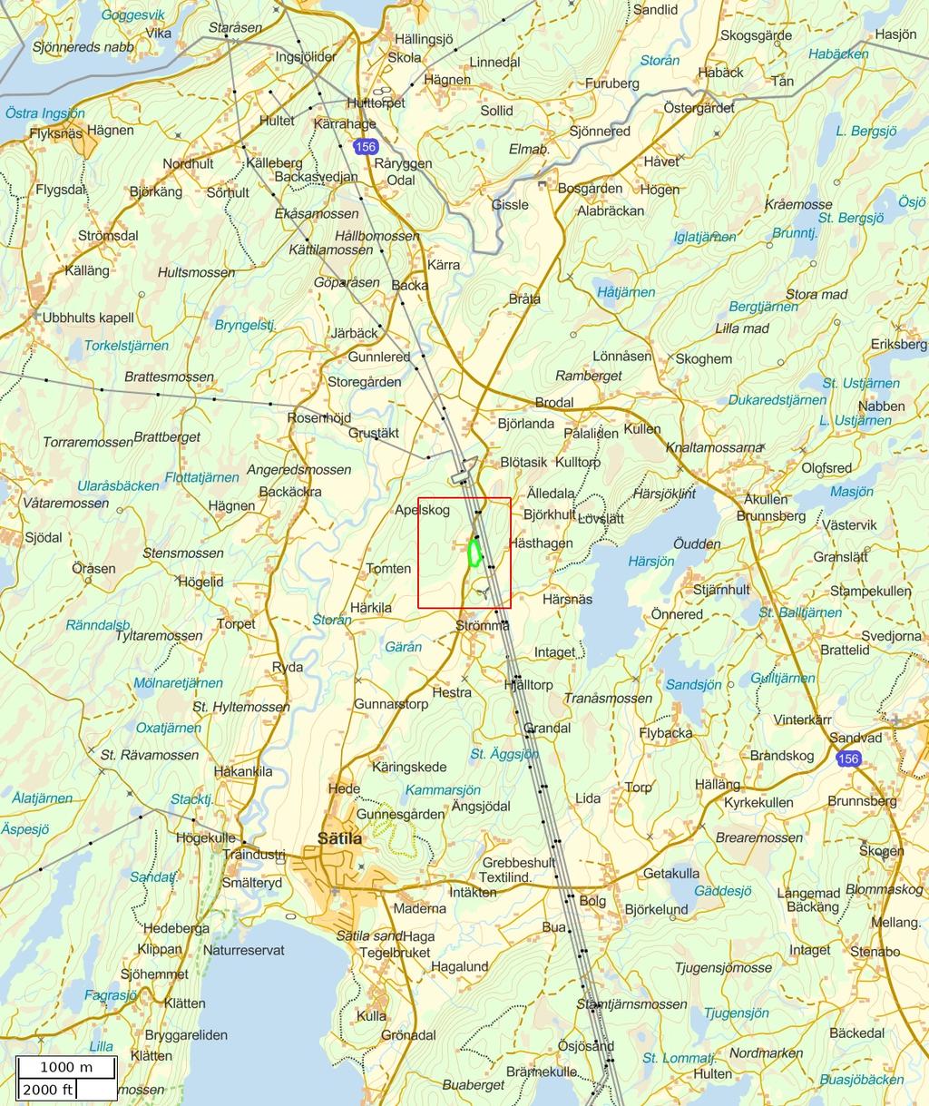 Traktdirektiv 2018-08-13 10:20 Sätila-Strömma 1:1, väster om kraftledning Hushållningssällskapet Skog Översiktskarta