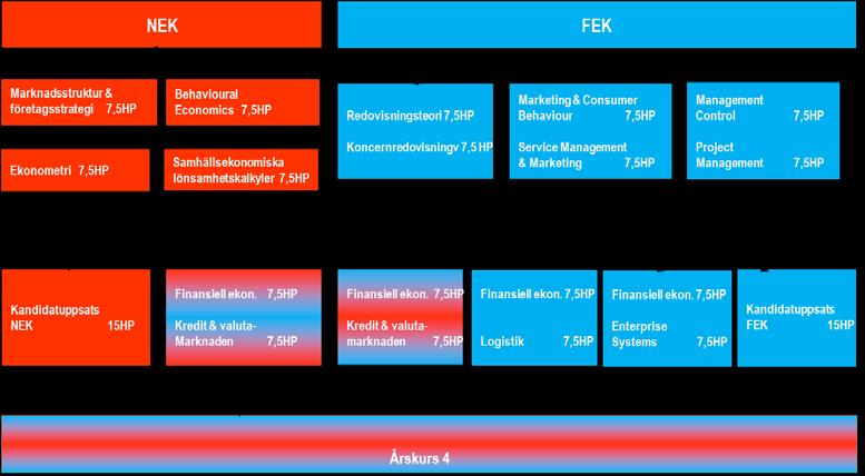 Valmöjligheter T6 Figur 3: Studentens valmöjligheter inför termin 6. Därefter läser alla studenter en kurs i finansiell ekonomi (7,5 HP). Kursen samläses med nationalekonomisk inriktning.