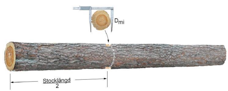 Figur 11. Måttställe för diameter vid mittmätning. 2.3.