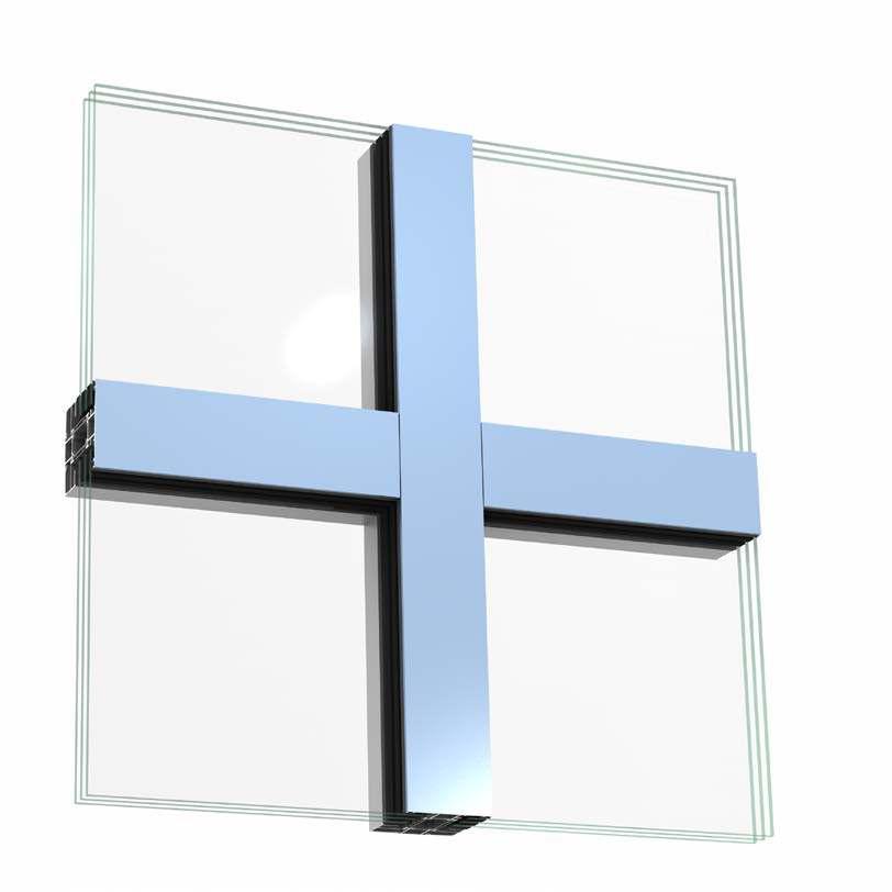 Sapa Glasparti 3086/3086 SX Glasparti 3086 och 3086 SX har 86 mm djupa aluminiumproiler. Dessa är grundisolerade med 42 mm glasiberarmerade polyamidlister.