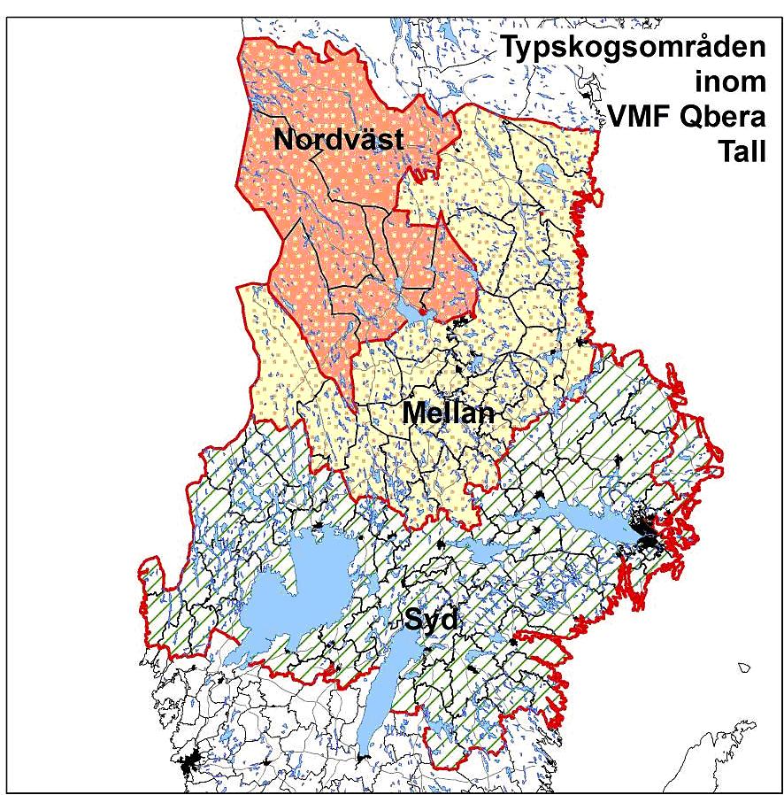 Tabell 1. Regionsindelning och avverkningsform för de olika stambanker som skapats i projektet. Område Form Område Syd Slutavv.