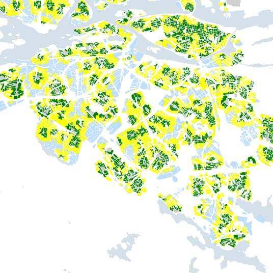 Rekreation 44 Närhet till lekplatser I Farsta Centrum och i delar av Farsta strand har de boende längre än 200 meter till närmaste lekplats.