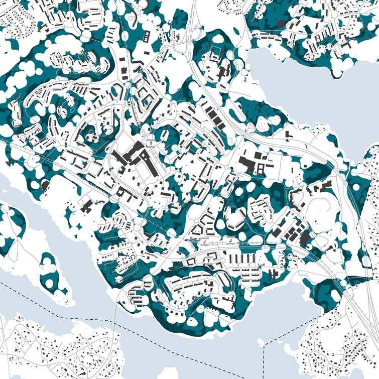 Bebyggelse 51 Topograi Topograin gör det svårt att skapa en sammanhängande bebyggelse i delar av Farsta. Starkt sluttande mark är i allmänhet svår och dyr att exploatera.