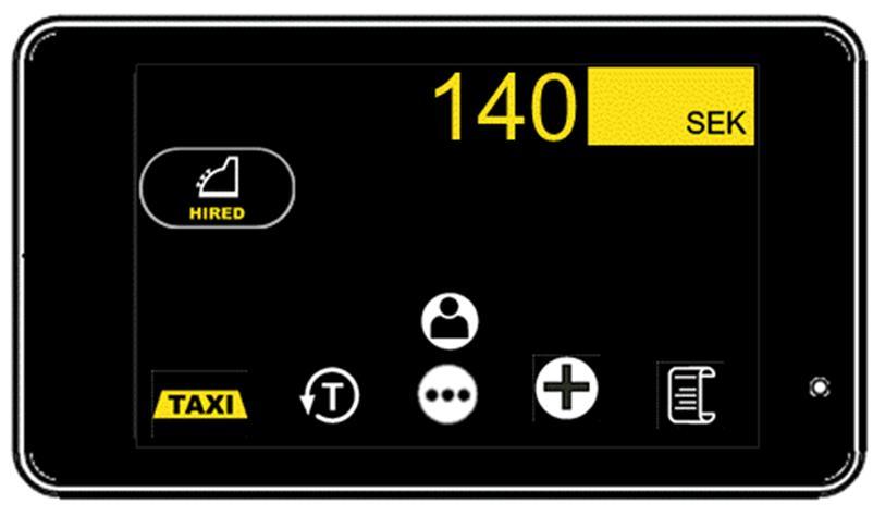 Det ursprungliga beloppet visas på taxameterdisplayen och ett annat betalningssätt kan väljas. Kontant, fakturering, kortbetalning..etc. Betalning av resa Nytt kvitto/följesedel skrivs ut 5.