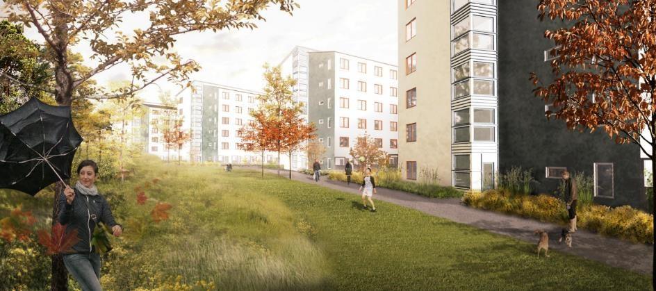 Marken får endast bebyggas med uthus och mindre komplementbyggnader i en våning. Syftet är att säkerställa möjligheten att skapa gröna gårdar.