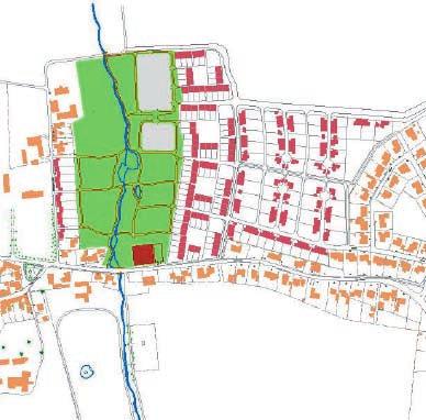 LANDSKAP OCH GRÖNOMRÅDEN Genom att utgå från Albäcksån och anlägga ett rekreationsområde längs denna förväntas ett grönområde växa upp och bli en plats för olika aktiviteter för byns invånare.