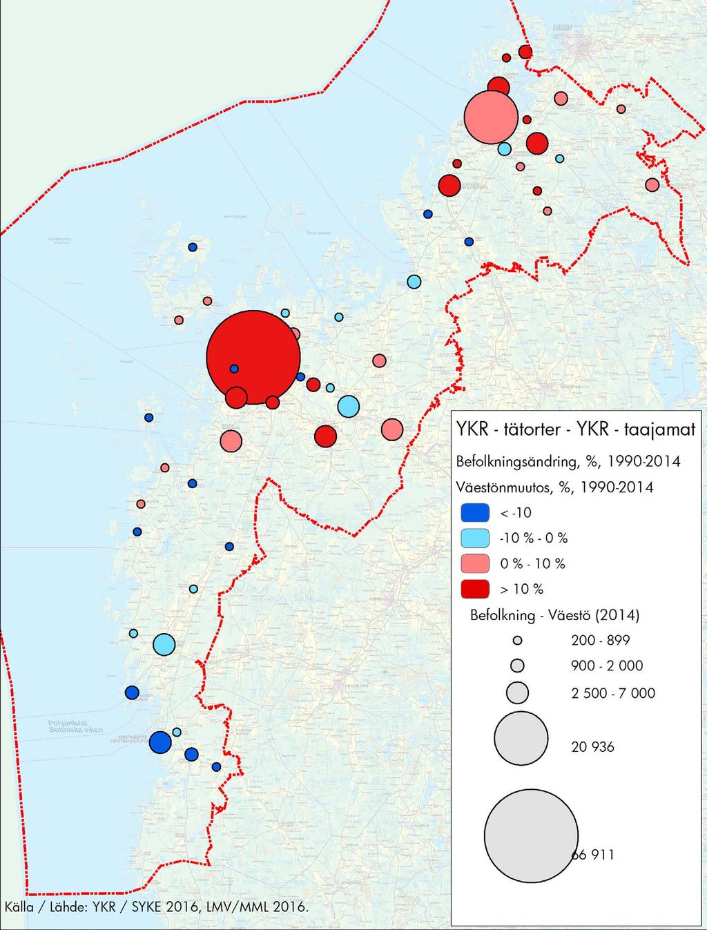 2 Nulägesanalys TÄTORTERNAS UTVECKLING 1990-2015 Allt fler av Österbottens invånare bor i tätorter.