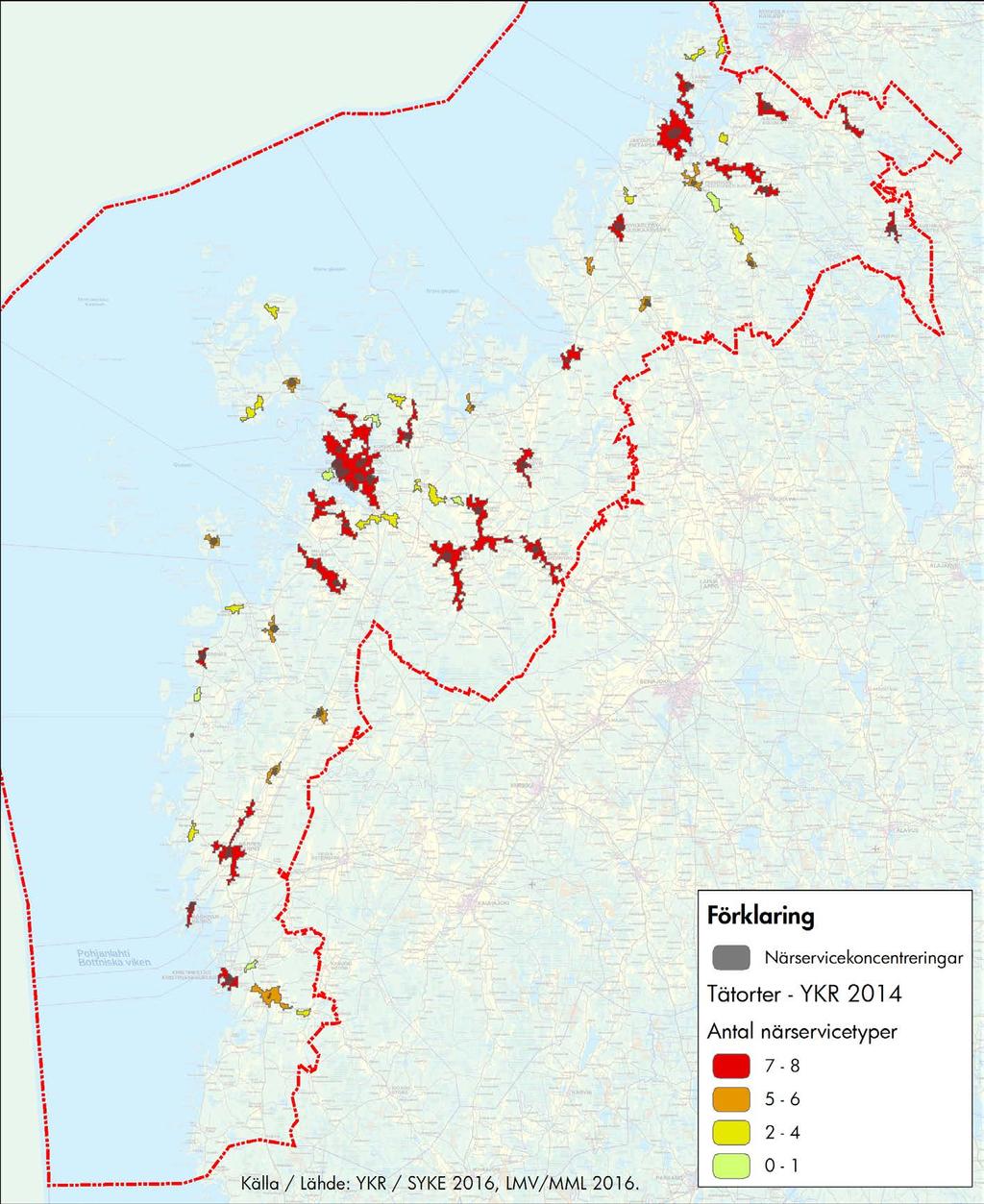 SERVICENIVÅ I TÄTORTERNA Vilken nivå av service erbjuds i tätorterna och vilka tätorter fungerar som närservicecentrum? För att hitta närservicekoncentreringar har dessa kartlagts.