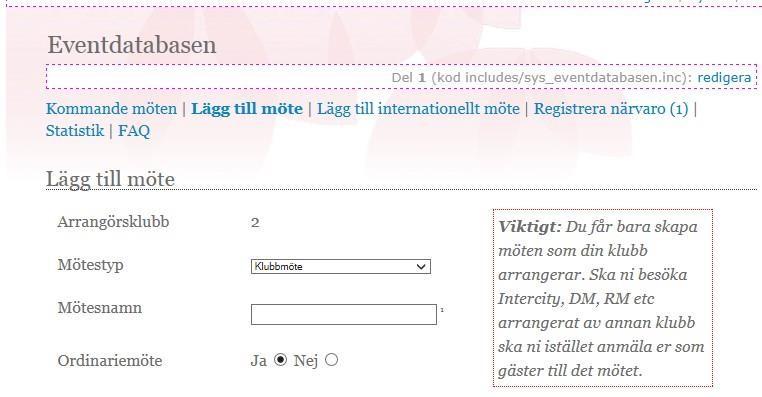 2. Att administrera Eventdatabasen Du hittar Eventdatabasen (ED) under länken Aktuellt.