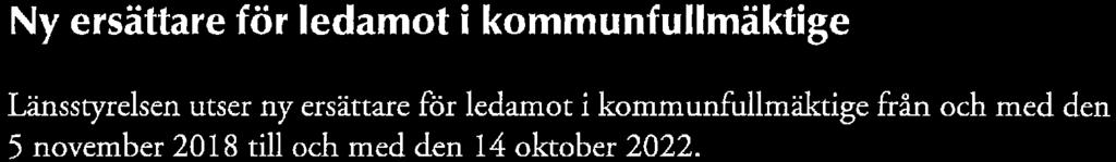 -Ät Länsstyrelsen Skåne TOMEULLA KOMMUN Kommunstyrelsen 2018-11-06