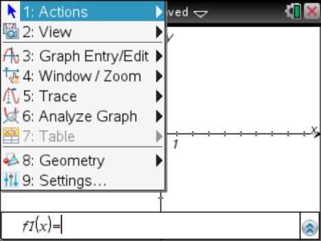 Samma meny i Graf-menyn i TI-Nspire version 3.2 har bara 9 menyalternativ. Menyn som den visas i TI-Nspire version 3.