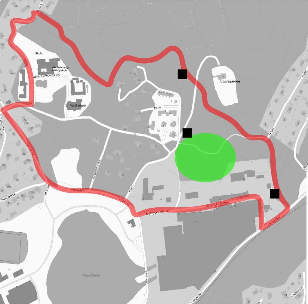 3 Utöver ovanstående, lyssnade vi även efter fladdermöss i området. Vi placerade ut tre automatiska ultraljudsdetektorer (Pettersson D500X) i projektområdet (figur 1).