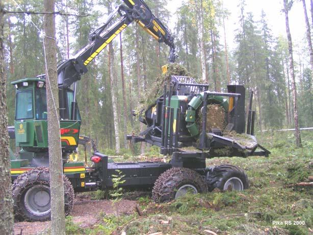 Bunta ihop energiråvaran Pika RS 2000 är en finsk nykomling som bygger på samma princip som Timberjack. Presstrycket och balarnas täthet kan vara betydligt större hos Pika.