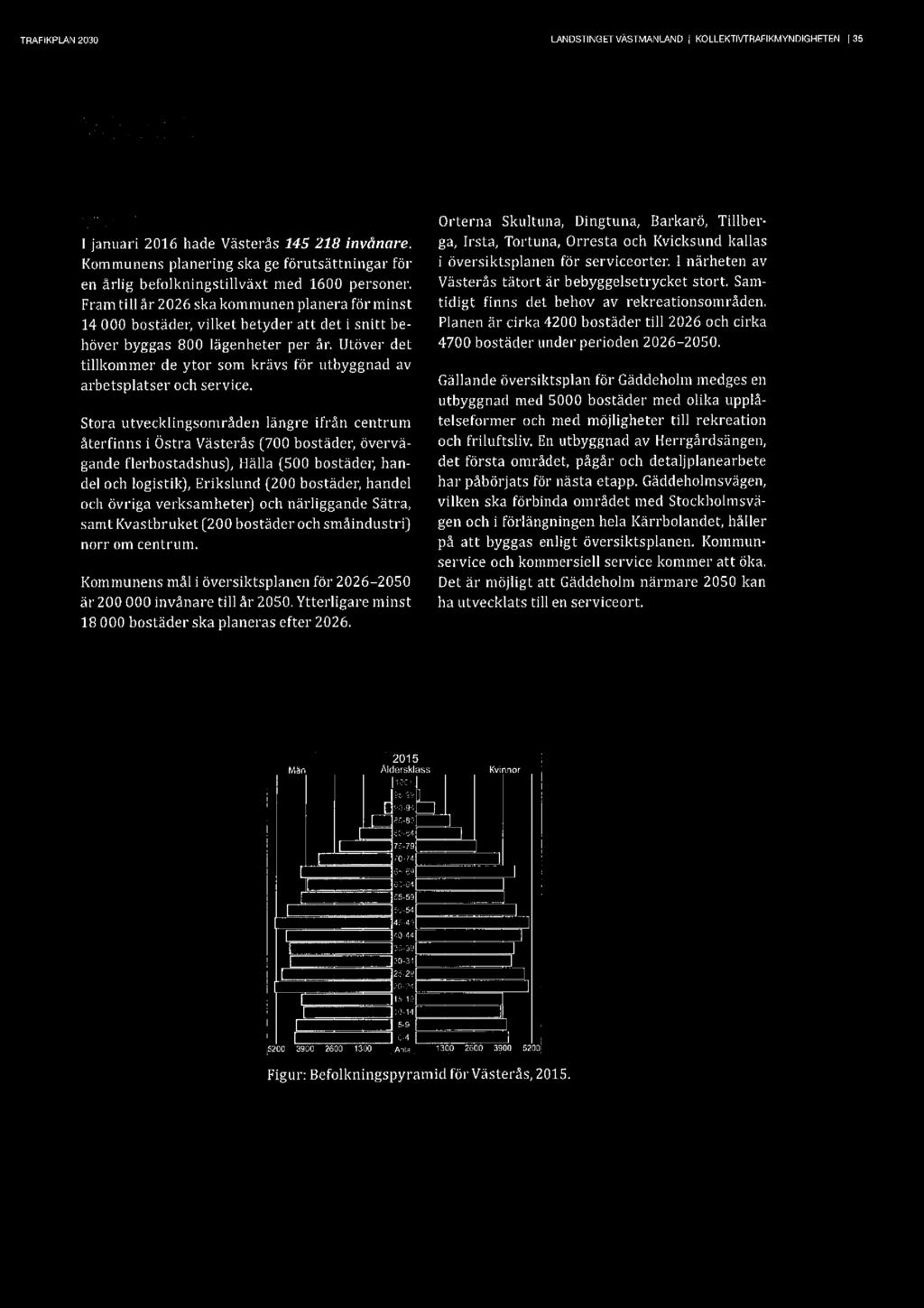 TFAFLKPLAN2030 LANDSTNGEFVÄSTMANLAND l KOLLEKTVTRAFKMYNDGHETENl35 \léis':m a 15 januari 2016 hade Västerås 145 218 invånare.