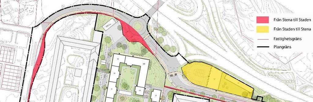 Erhåller respektive avstår mark; Avstående fastighet Mottagande fastighet Areal Ändamål Järnbrott 117:5 Järnbrott 758:66 Ca 1540 kvm Allmän plats Järnbrott 758:525 Avstyckas till ny fastighet Ca 2845