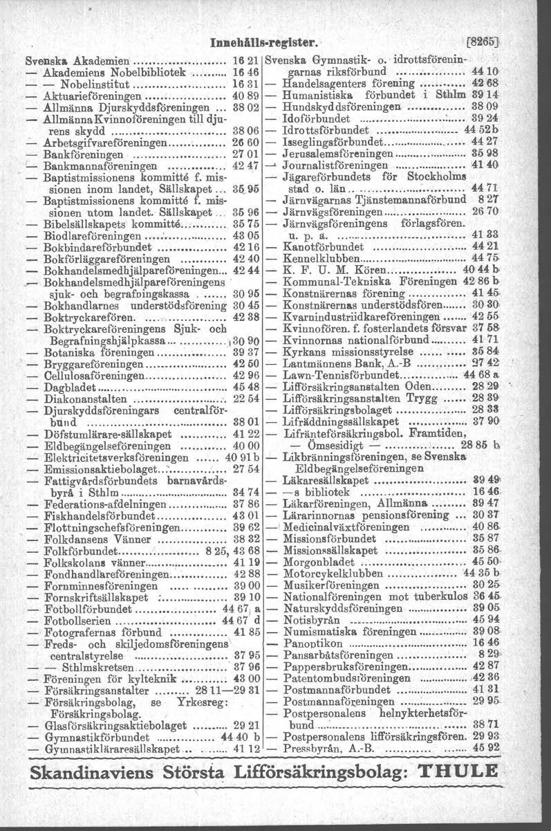 Iuehlllls.register. [8265} Svenska Akademien...... 1621 Svenska Gymnastik- o.' idrottsförenia- - Akademif\ns Nobelbibliotek 1646 garnas riksförbund.