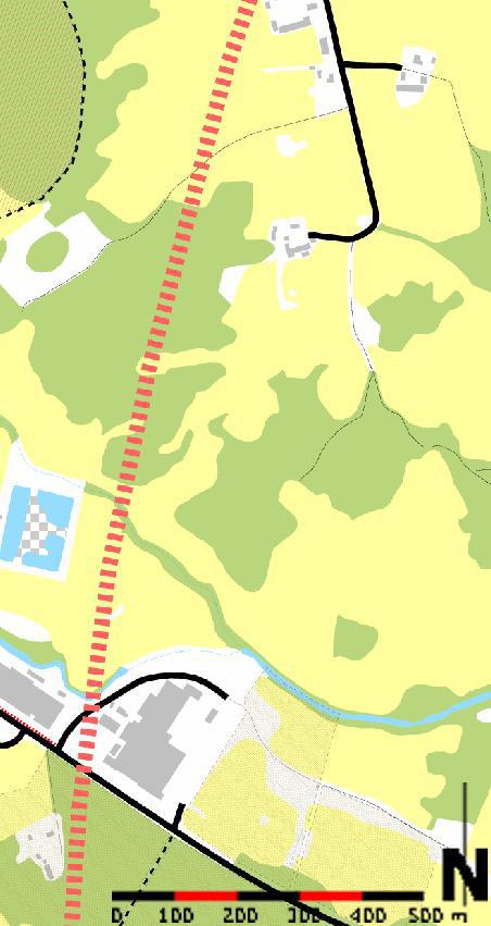 Planerade områden för bostäder Industrier Applerumsån Industrier Väg 504 Aktiva jordbruk 3.6.5 Alternativ 5: Öster om Torsås Järnvägen dras ca 1 km från samhällets centrum.