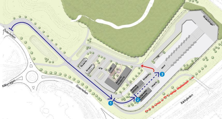 3 BRILLINGE ÅTERVINNINGSCENTRAL Den skiss som Tyréns har tagit fram (figur 3-1), används för ett resonemang kring vilka trafikvolymer som kan förväntas för återvinningscentralen.