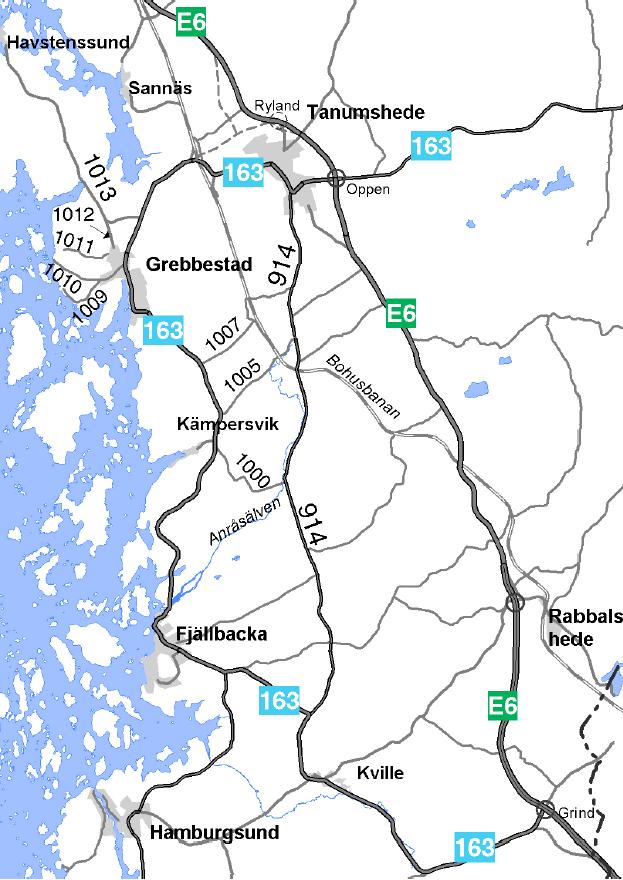 5 (28) Problembeskrivning Befintliga förhållanden Vägnät Figur 1: Vägnät runt Grebbestad.
