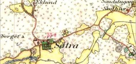 Sida 6 (12) Häradsekonomiska kartan 1901-06. Sätra gård med trägårdsanläggning utmärkt.