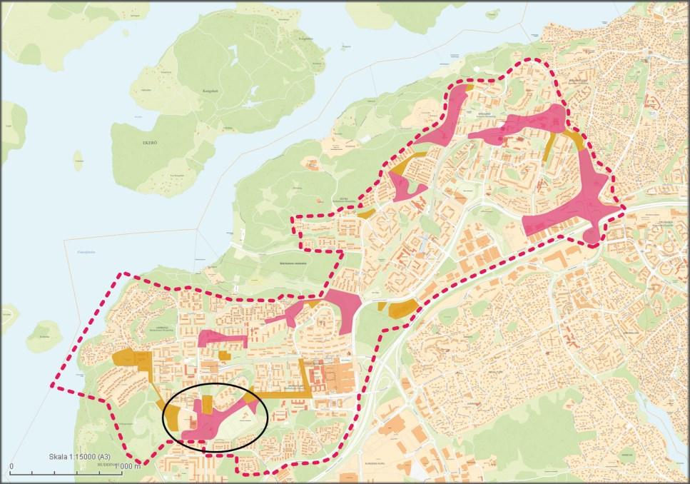 Sida 3 (9) Figur 1. Fokusområdet Vårbergsvägen sträcker sig från Vårbergs sjukhus till Skärholmens centrum.