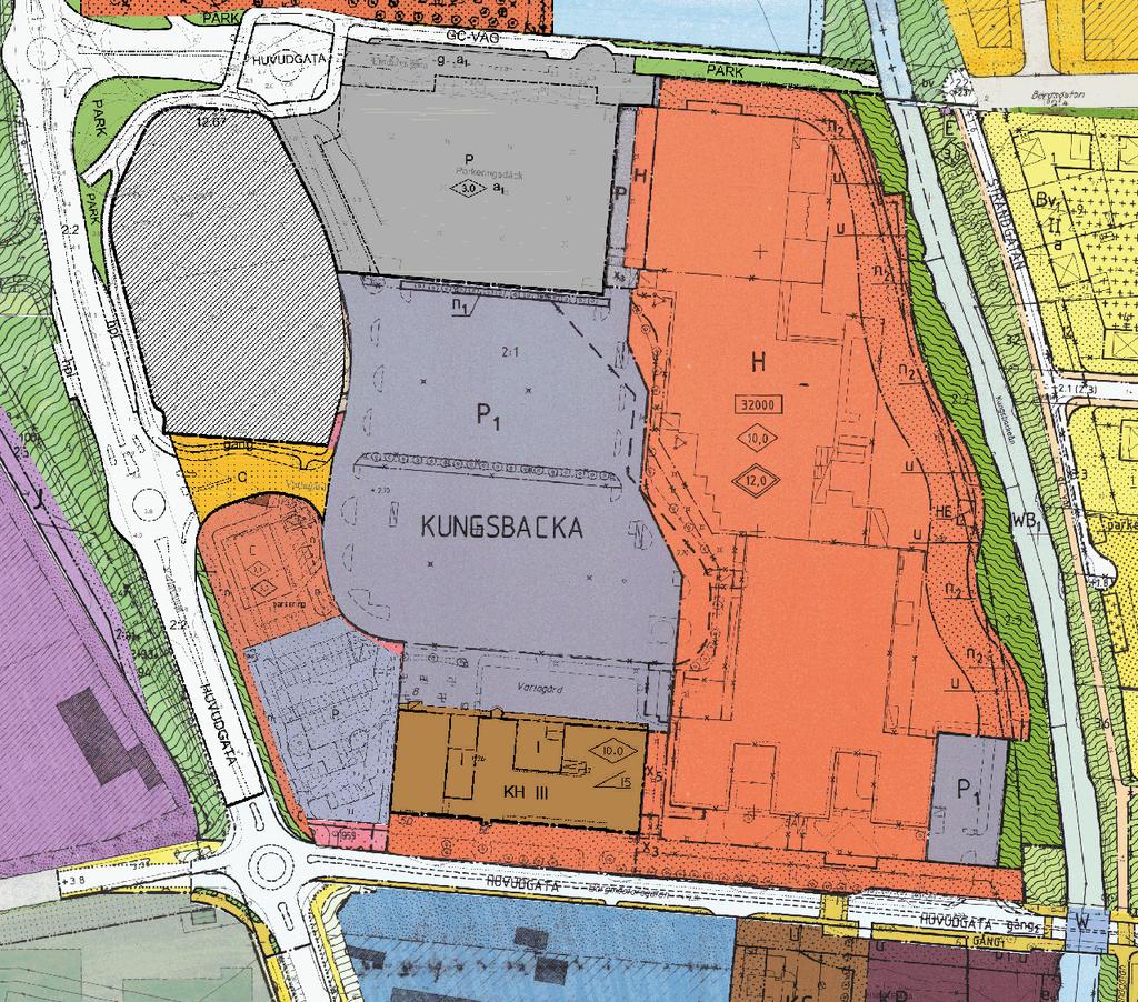 Kp123 Kp106A Utom plan Kp123 Kp106 Kp101 K77A K77 Gällande detaljplaner i planområdet. Svart heldragen linje anger planområdets avgränsning för etapp 1.