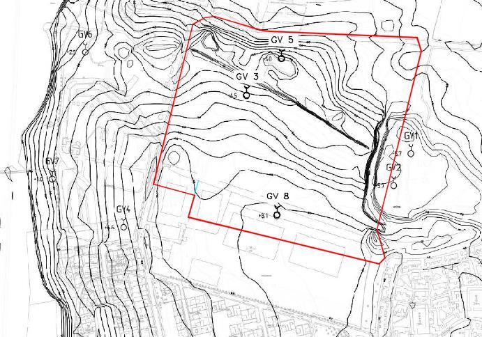 Sida 6(23) Grundvattenrör GV 3, GV 5 samt GV 8 är placerade inom området. Högsta inmätta nivån för grundvatten vid GV 3 var 0,67 m under marken.