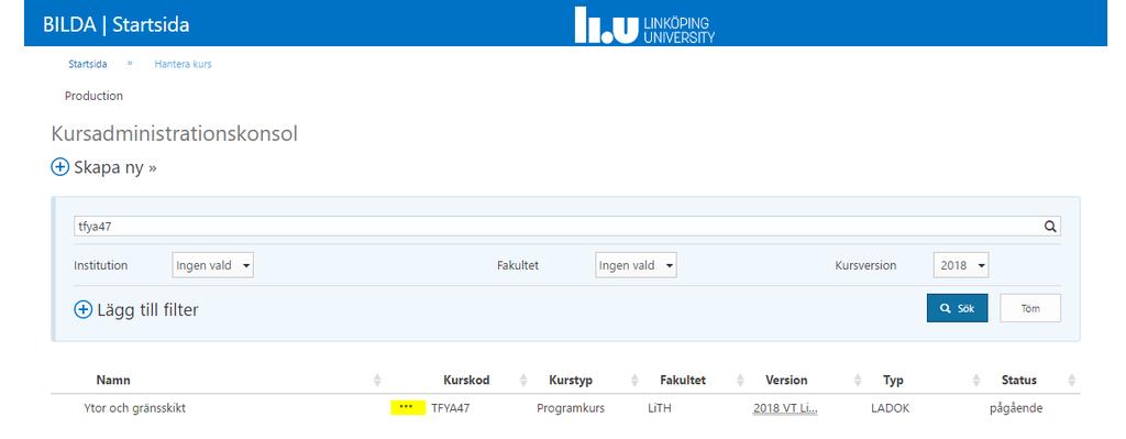 9(18) 3.1 Fliken Kursplan Kursen öppnas i fliken Grundinformation.