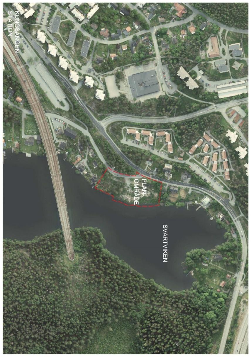 6 Plandata Ortofoto med planområdet markerat. Läge och areal Planområdet är cirka 1 ha (9218 m2) stort och ligger 450-600 meter nordost om Kungsängens pendeltågstation.